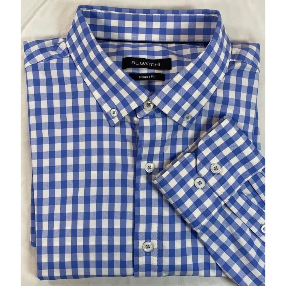 Bugatchi Gingham Men's Classic Fit  Long Sleeves Cotton Shirt  Size XL